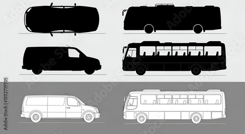 Top and Side Vehicle CAD Vectors – Car, Bus, Minibus Collection