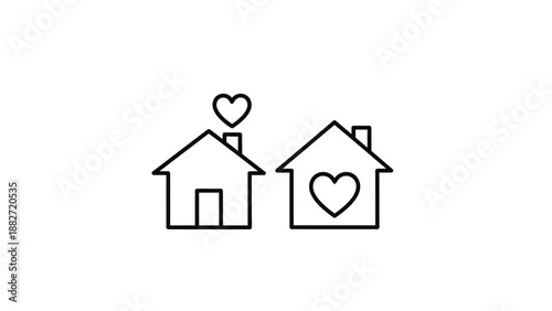 Two simple line art house icons symbolizing love and domestic warmth