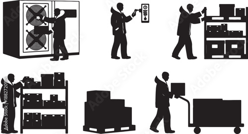 5 Black Solid Silhouettes of Cold Chain Workers