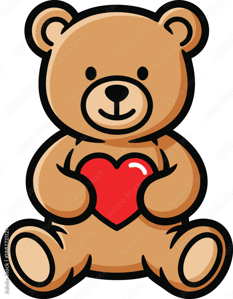 Fototapeta premium A cute cartoon teddy bear holding a red heart in its paws on a white background