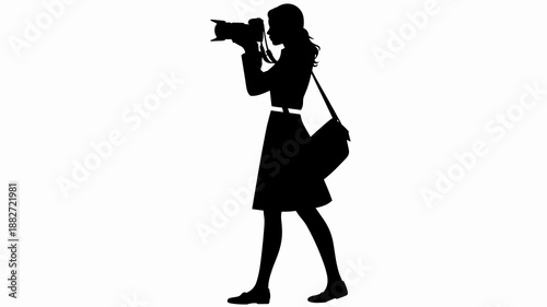 Silhouette of professional woman photographer taking photos with dslr camera in studio crisp clean vector illustration for creative photography content creation visual storytelling graphic design proj