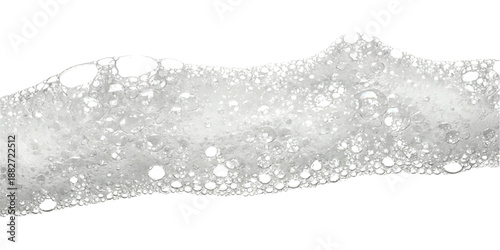 Close-up of a foam texture with various sized bubbles and intricate details isolated on white background