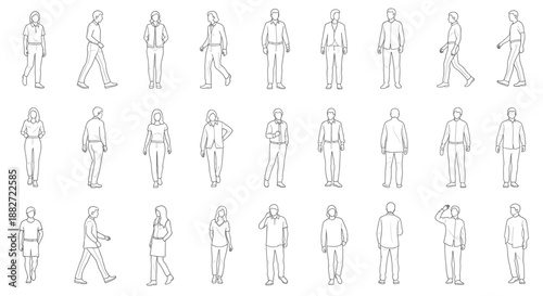CAD People Outlines Vector – Standing, Walking, Talking Human Figures for Architecture and Landscape Design