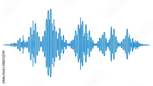 Blue sound wave graphic representing audio frequency and amplitude on a white background