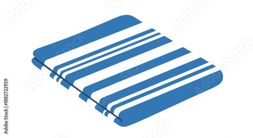 Blue and white striped hand towel neatly folded and isolated on a clean white background, emphasizing simplicity and elegance