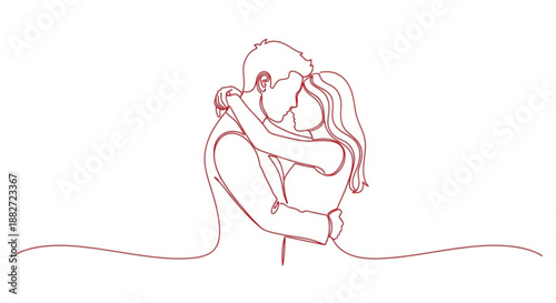Line art of an embracing couple. Capturing the intimacy of love in simple and elegant lines. 