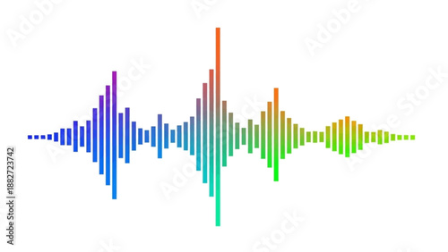 Colorful sound wave equalizer representation showing a spectrum of audio frequencies and amplitudes