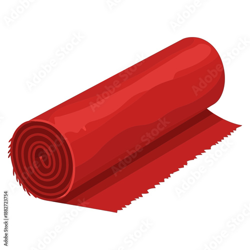 A roll of red material with a textured edge is unfurled.