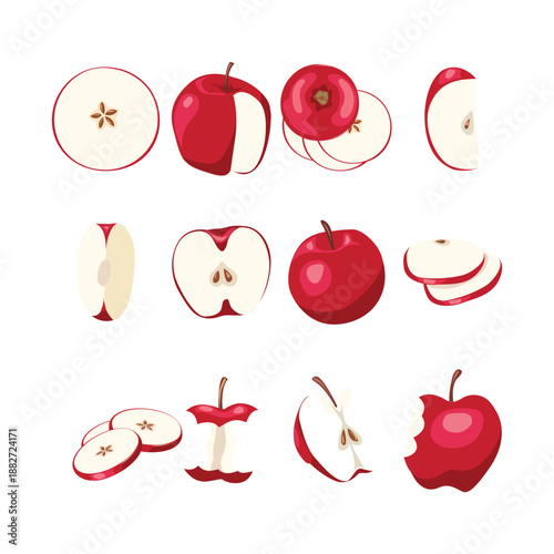 Various Red Apples - Fresh Fruit Healthy food Diet illustration on white background