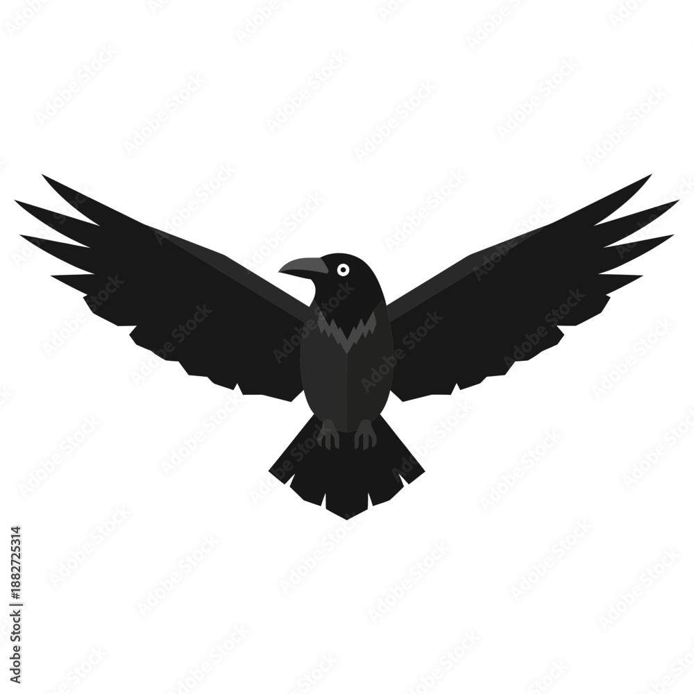 Fototapeta premium A black bird with wings spread in flight.