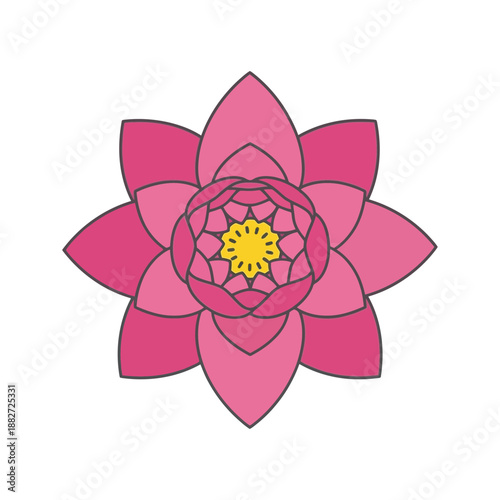 Pink lotus flower with yellow center and detailed petals.