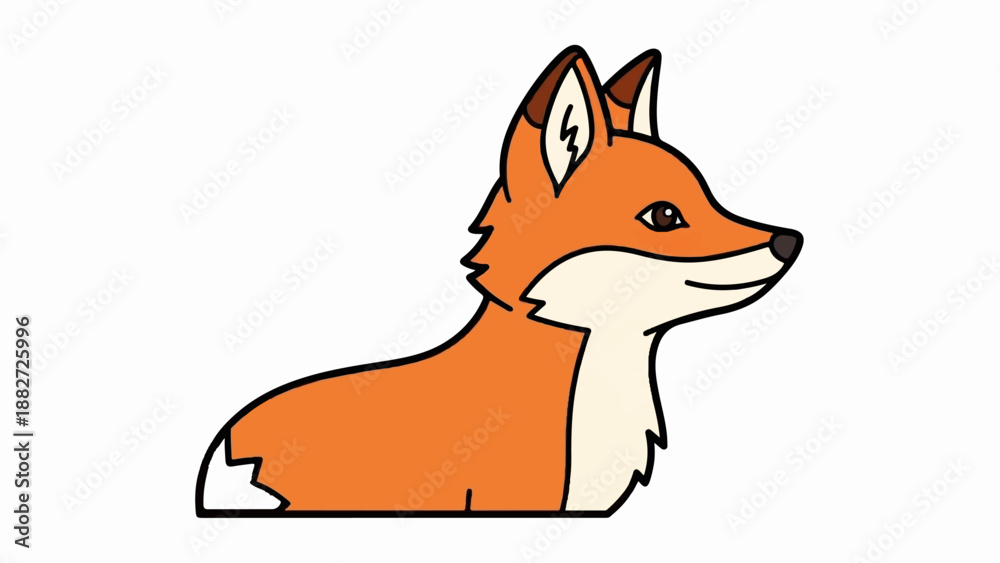 Obraz premium A simple cartoon illustration of a red fox in profile on a white background