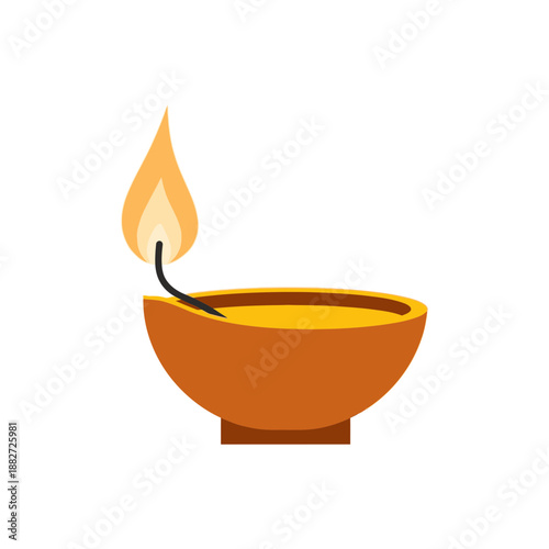 Oil lamp with a burning wick and flame.