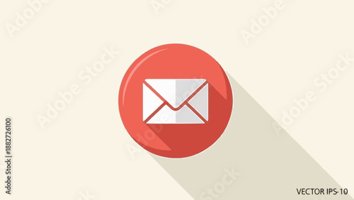 A simple flat design icon of a white envelope on a red circle background