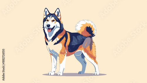 A pixelated husky with a fluffy tail and tongue sticking out