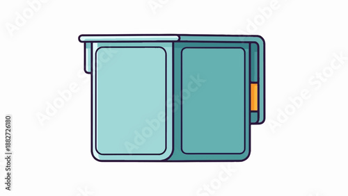 A simple graphic illustration of a two-compartment lunchbox