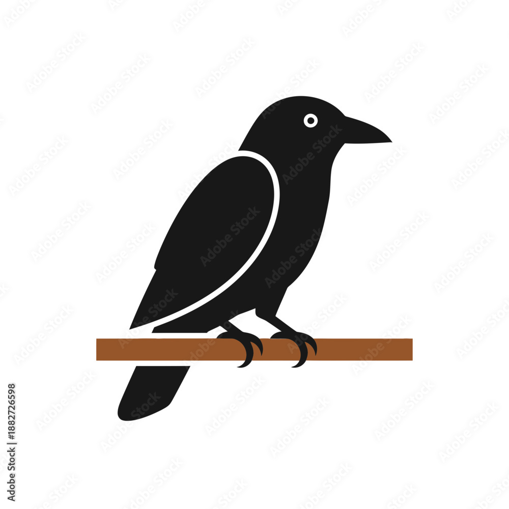 Obraz premium Black bird perched on a wooden branch.