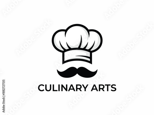 Culinary Arts Logo Design Chef Hat and Moustache Symbolizing Gastronomy and Professional Cooking