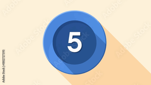 A blue circle with a white number 5 inside, casting a long shadow