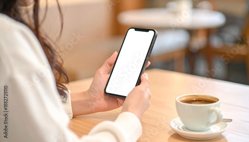 スマートフォンを操作する女性の手元・モックアップ