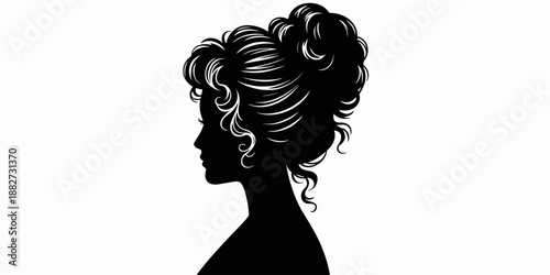 Elegant woman silhouette with intricate hairstyle side profile portrait in black and white vector illustration for beauty salon branding fashion design wedding invitations spa wellness concepts femini