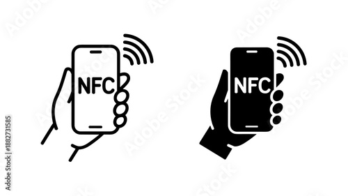 NFC payment technology concept on smartphone held in hand contactless transaction wireless connection communication symbol icon sign for digital wallet fintech solutions mobile banking app development