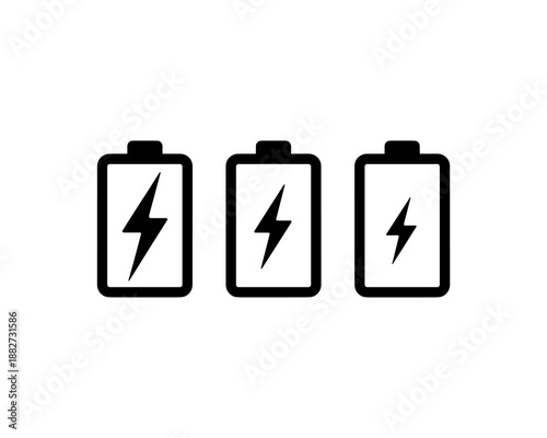 Battery charging electricity energy symbol power icon vector illustration set for electric car technology renewable sustainable resources mobile phone charger graphic design template on white backgrou