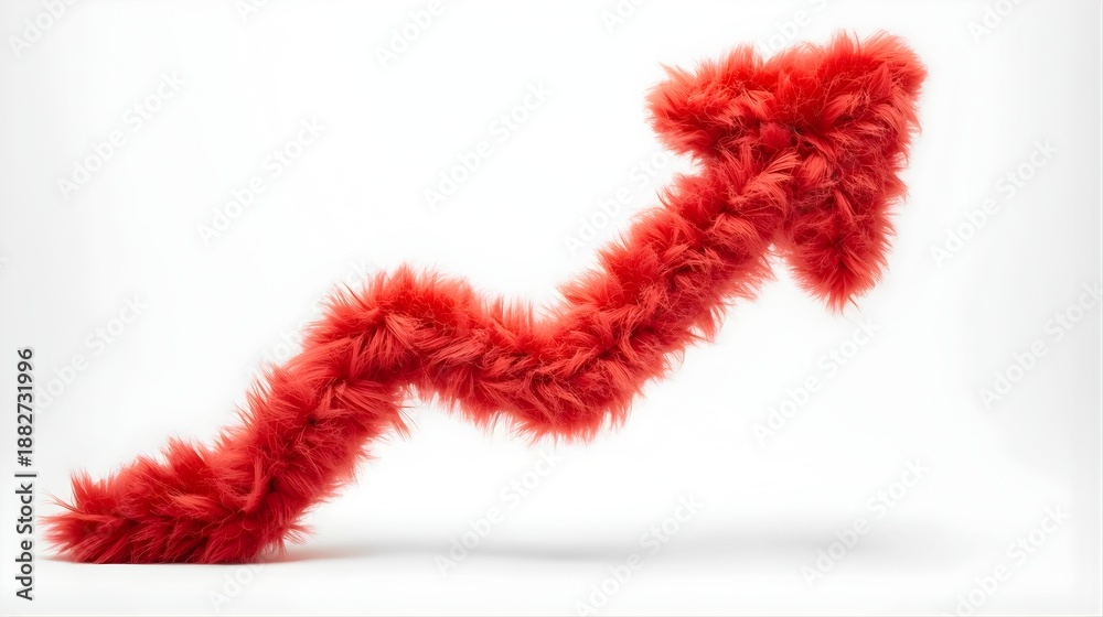 Fototapeta premium Red knitted wool arrow pointing up