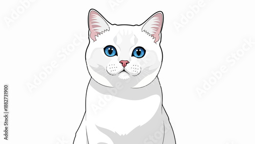A detailed illustration of a white cat with striking blue eyes