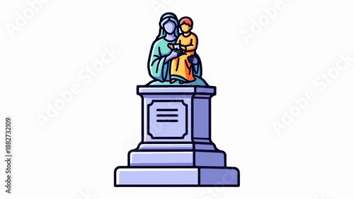 A statue of a woman holding a child atop a tiered pedestal