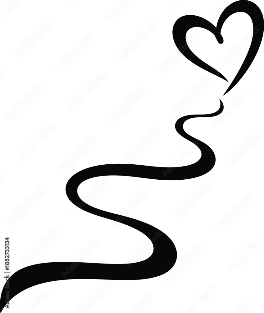 Obraz premium Valentine's Day Minimal Romantic Heart Trail Vector Illustration Silhouette Design Artwork