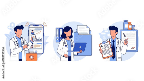 Diverse Doctors Showcasing Modern Healthcare Technology and Patient Care