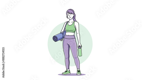 Fit Woman in Sportswear with Yoga Mat and Water Bottle, Ready for Workout