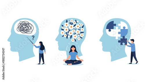 Mental Health Concept: Therapy, Meditation, and Cognitive Restructuring