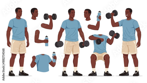 Man with Dumbbells for Fitness and Exercise Animation Components