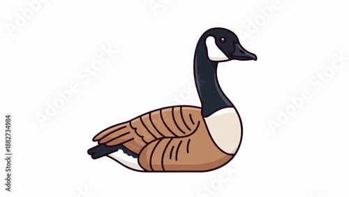 A cartoon goose is depicted in profile, resting on a white background