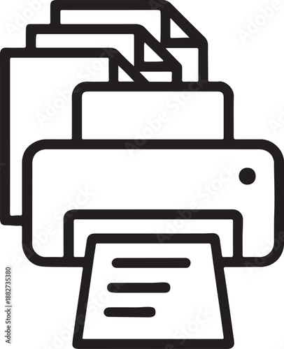 Printer icon with paper output simple outline vector illustration for print and office concepts isolated on white background
