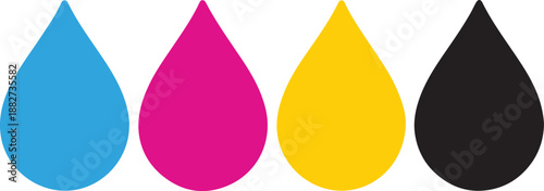CMYK color ink drops cyan magenta yellow black graphic design elements for printing and digital media isolated on white background
