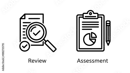 Strategic experiment and pilot project icons: magnifying glass, gears, paper airplane launching, innovation, startup ideas
