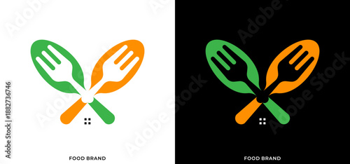 Vector design of a food material combination featuring a fork and a roof in green and orange style. Perfect for food blogs, cooking websites, restaurant menus, and recipe books.