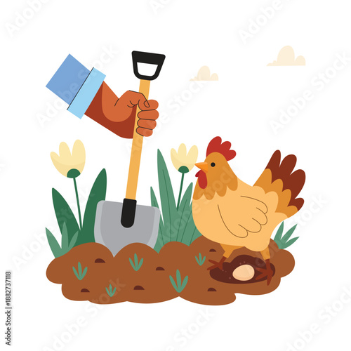 Farmer collecting eggs Flat Vector Illustration EPS 10 File 