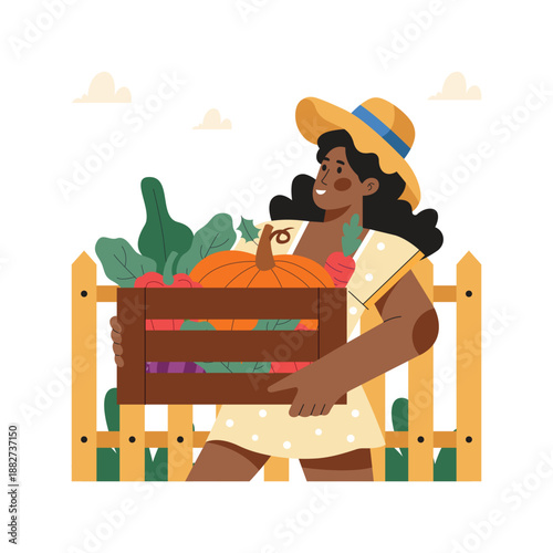 Woman harvesting vegetables Flat Vector Illustration EPS 10 File 