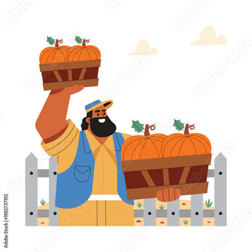 Farmer Pumpkin harvest Flat Vector Illustration EPS 10 File 