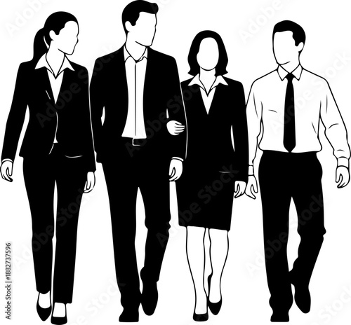 Business Professionals Walking Silhouettes Illustration

Corporate Men and Women Walking in Office Attire

Modern Business People Walking Vector Design