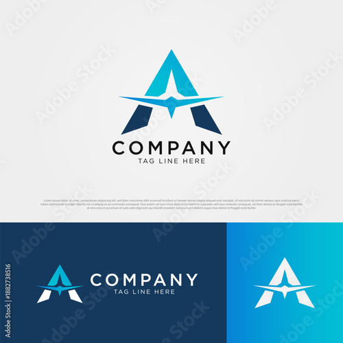 Dynamic Blue A Letter and Jet Logo for Aviation Drone Business