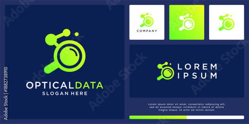 Optical data tech logo design with magnifying.