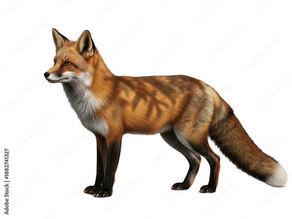Fototapeta premium Realistic illustration of a red fox standing isolated on transparent background