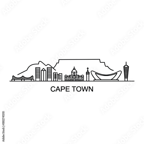 a simple black and white line drawing of cape town s skyline and iconic table mountain