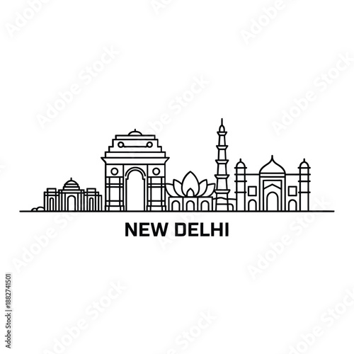 a linear illustration depicting the skyline of new delhi india s capital city