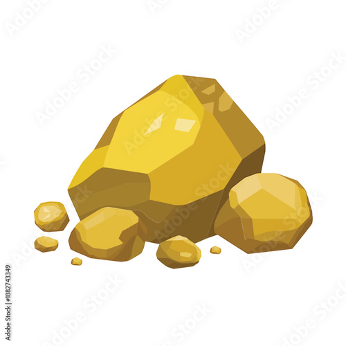 a digital illustration depicts a pile of bright yellow gold nuggets and rocks